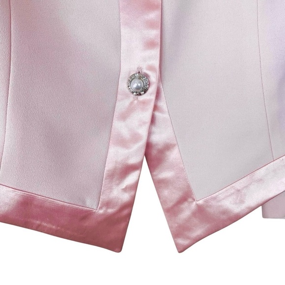 Vtg Rimini Satin Trim Buttoned Formal Blazer Jacket Pastel Pale Pink Size 12 - Picture 5 of 8